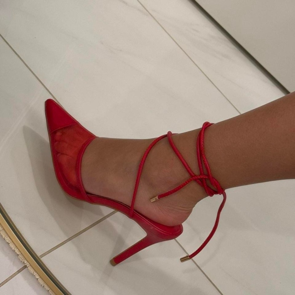 Miss Lola Red Stiletto Heels with Strappy Design